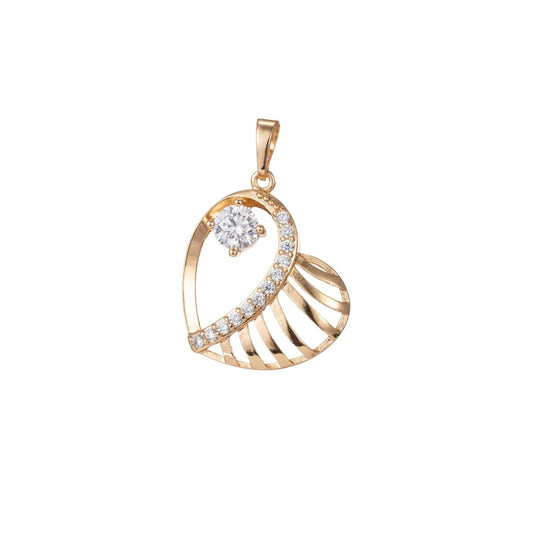18K Gold Filled Micro Pave CZ Pendant Charm, Hearts with Micro Pave CZ Pendant Charm, Gold Filled Heart Pendant, For DIY Jewelry I-401 I-495
