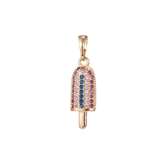 18k Gold Filled Micro Pave CZ Popsicle Pendant Charm, Ice Pop Pendant Charm, Gold Filled Desert Pendant, For DIY Jewelry Making I-472
