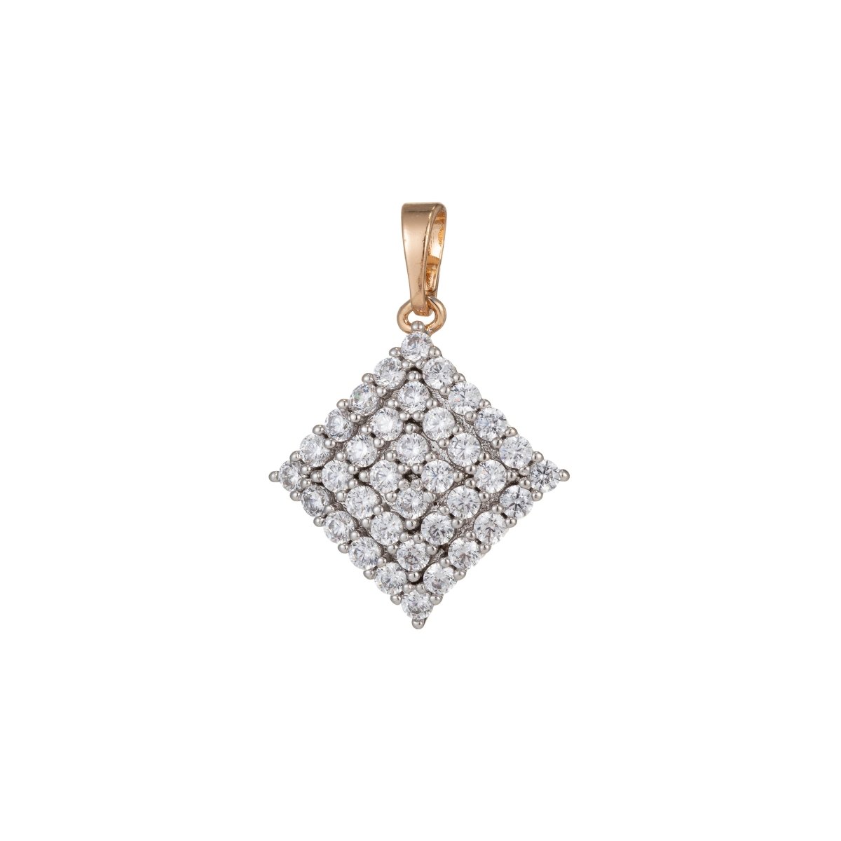 18k Gold Filled Micro Pave CZ Rhombus Pendant Charm, Dual Color Rhombus Pendant Charm, Gold Filled Rhombus Pendant, For DIY Jewelry I-543