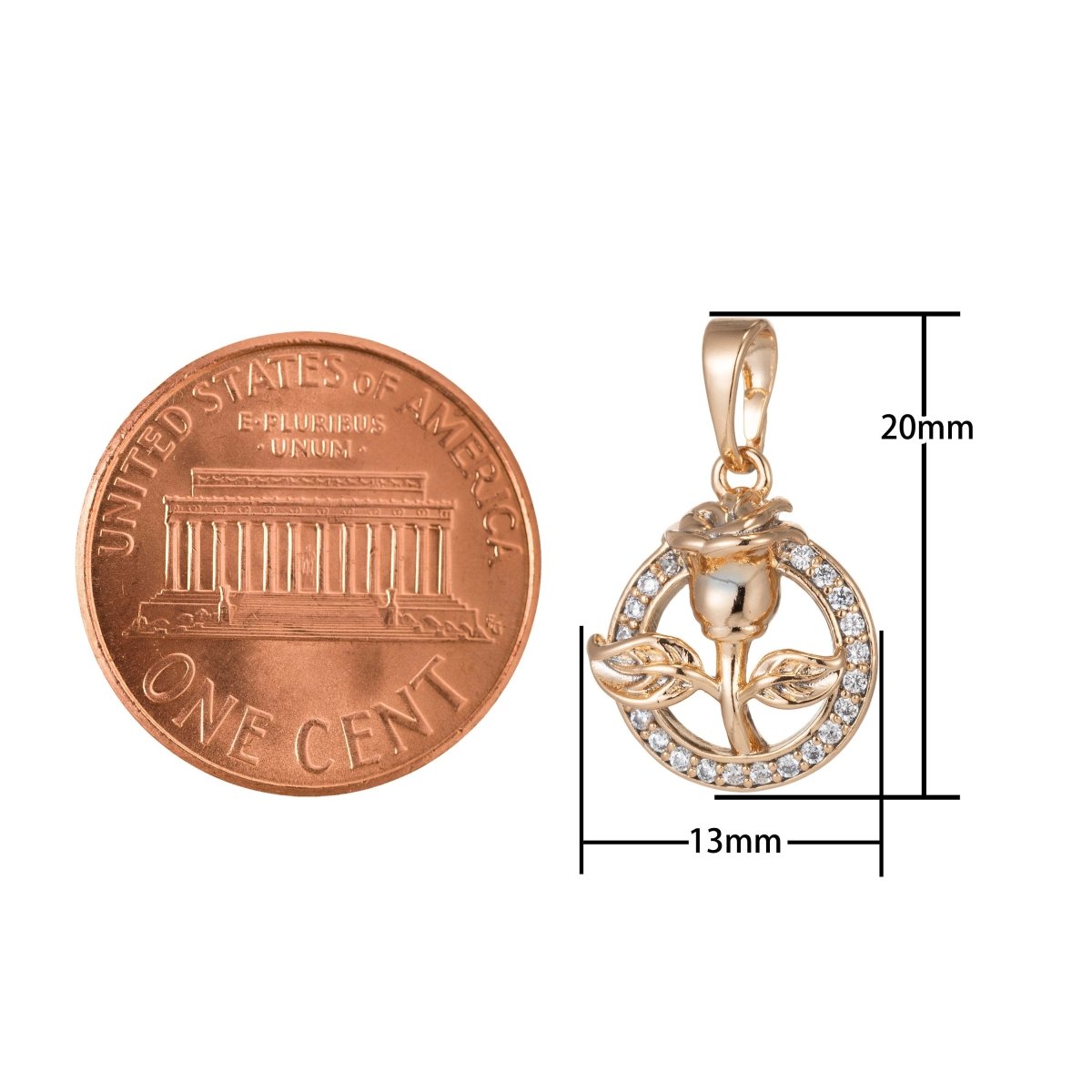 18k Gold Filled Micro Pave CZ Rose Flower Pendant Charm, Micro Pave CZ Rose Pendant Charm, Gold Filled Rose Pendant, For DIY Jewelry I-406