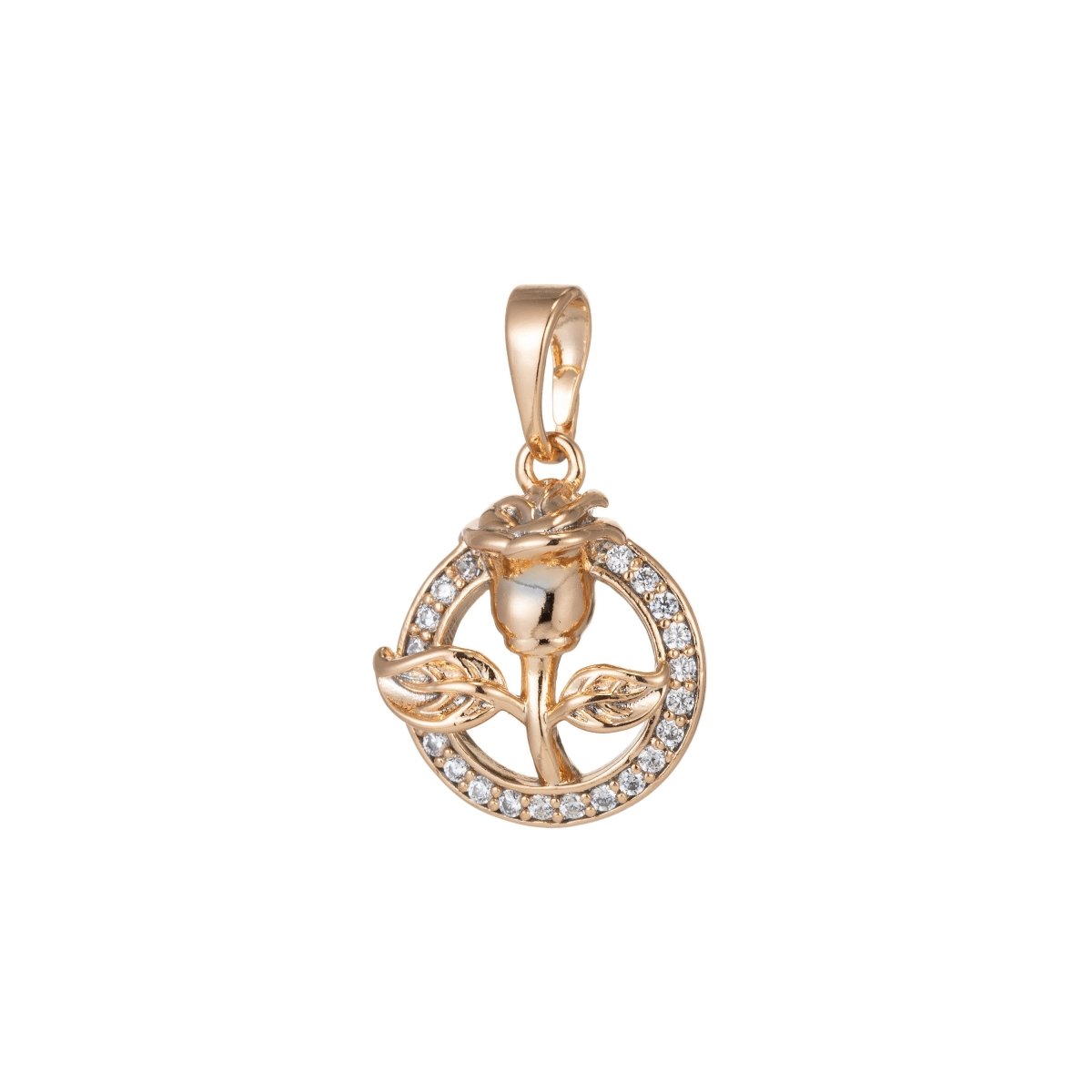 18k Gold Filled Micro Pave CZ Rose Flower Pendant Charm, Micro Pave CZ Rose Pendant Charm, Gold Filled Rose Pendant, For DIY Jewelry I-406