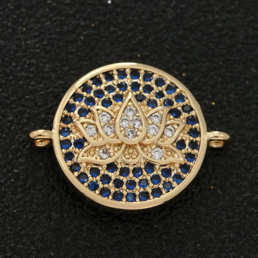 18k Gold Filled Micro Pave Lotus Charm Link Connector for Bracelet Necklace Component Y-375