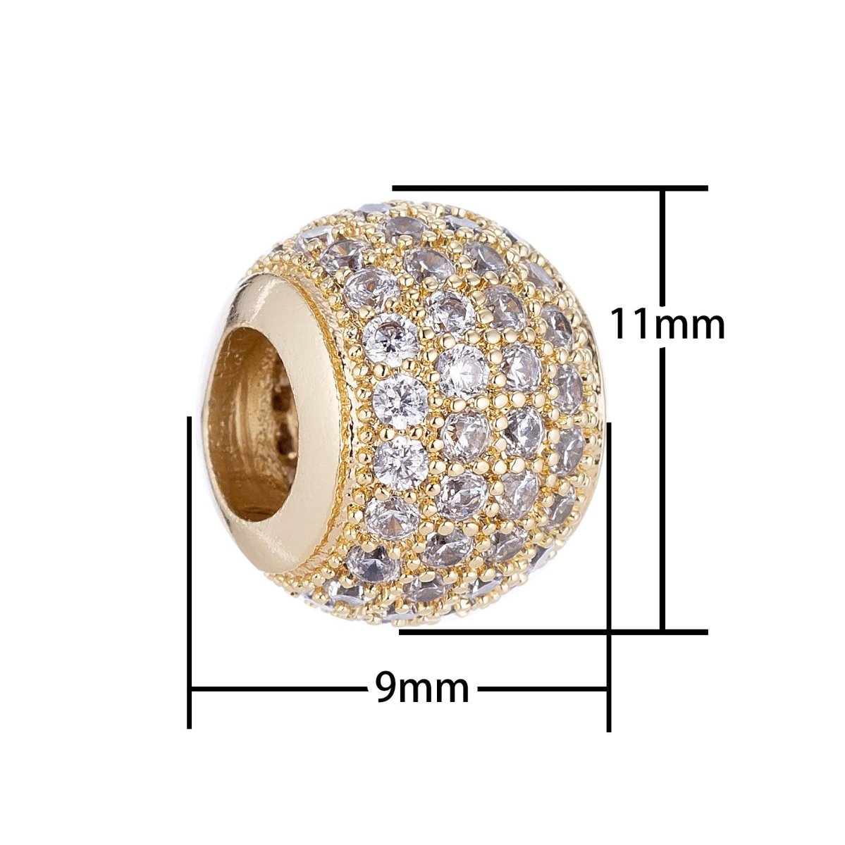 18K Gold Filled Micro Paved CZ 10mm Round Spacer Bead | B-001