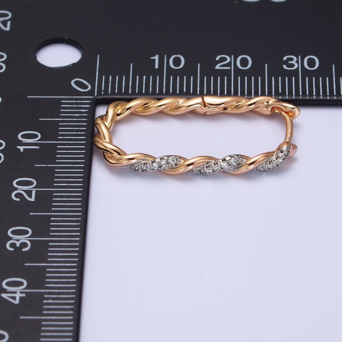 18K Gold Filled Micro Paved CZ Braided Twist Oblong Mixed Metal Hoops | AB262