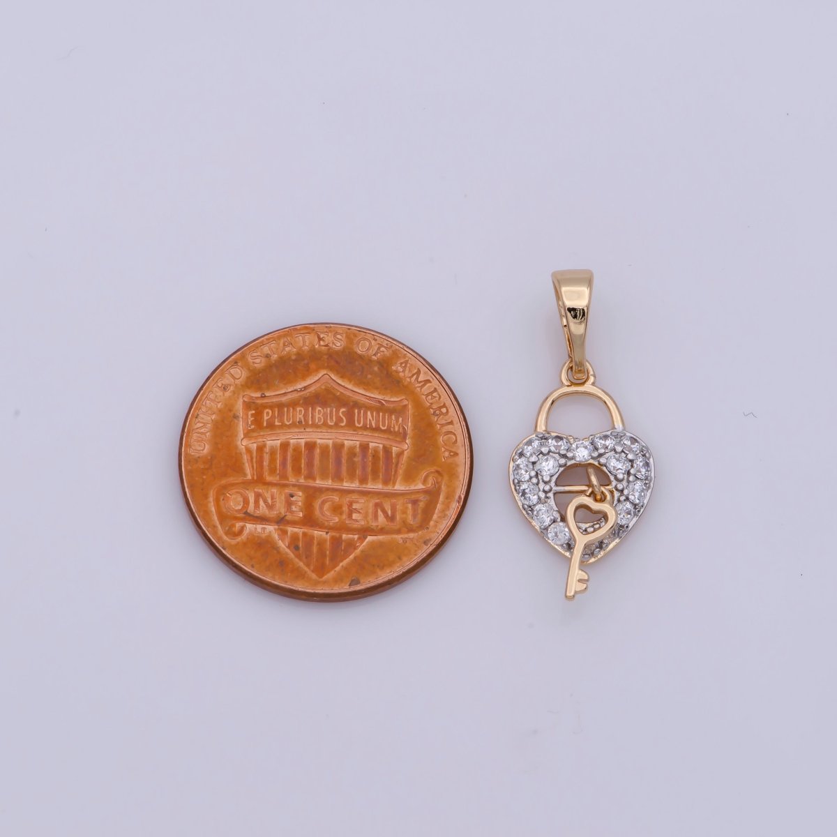 18K Gold Filled Micro Paved CZ Romantic Key to My Heart Pendant | N-1398