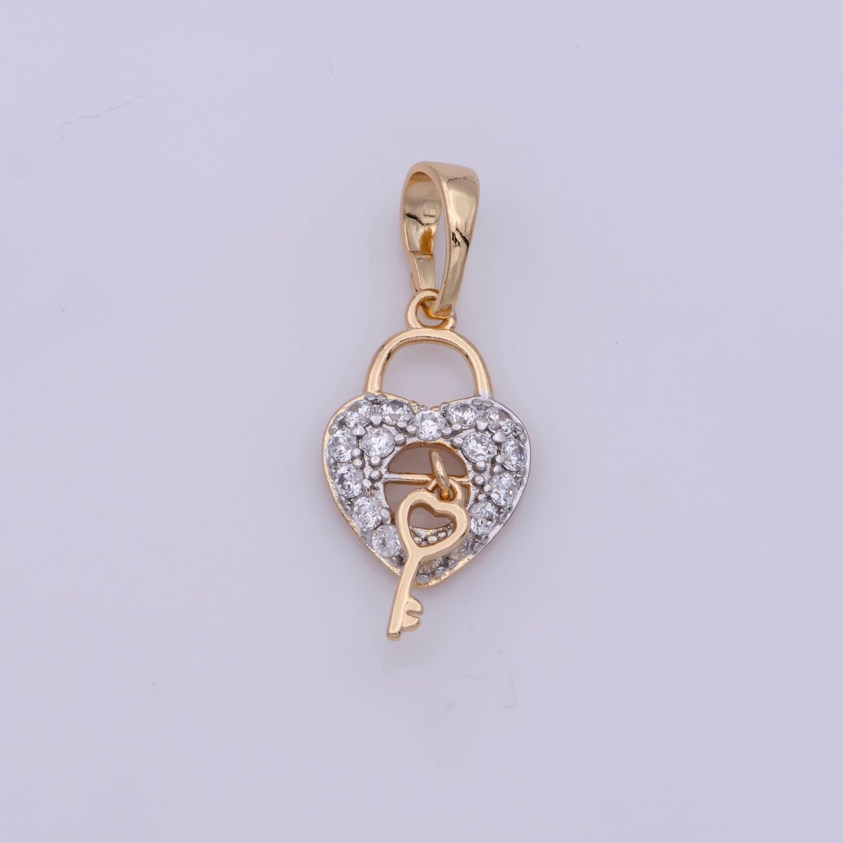 18K Gold Filled Micro Paved CZ Romantic Key to My Heart Pendant | N-1398
