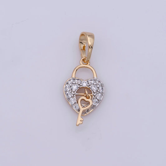 18K Gold Filled Micro Paved CZ Romantic Key to My Heart Pendant | N-1398