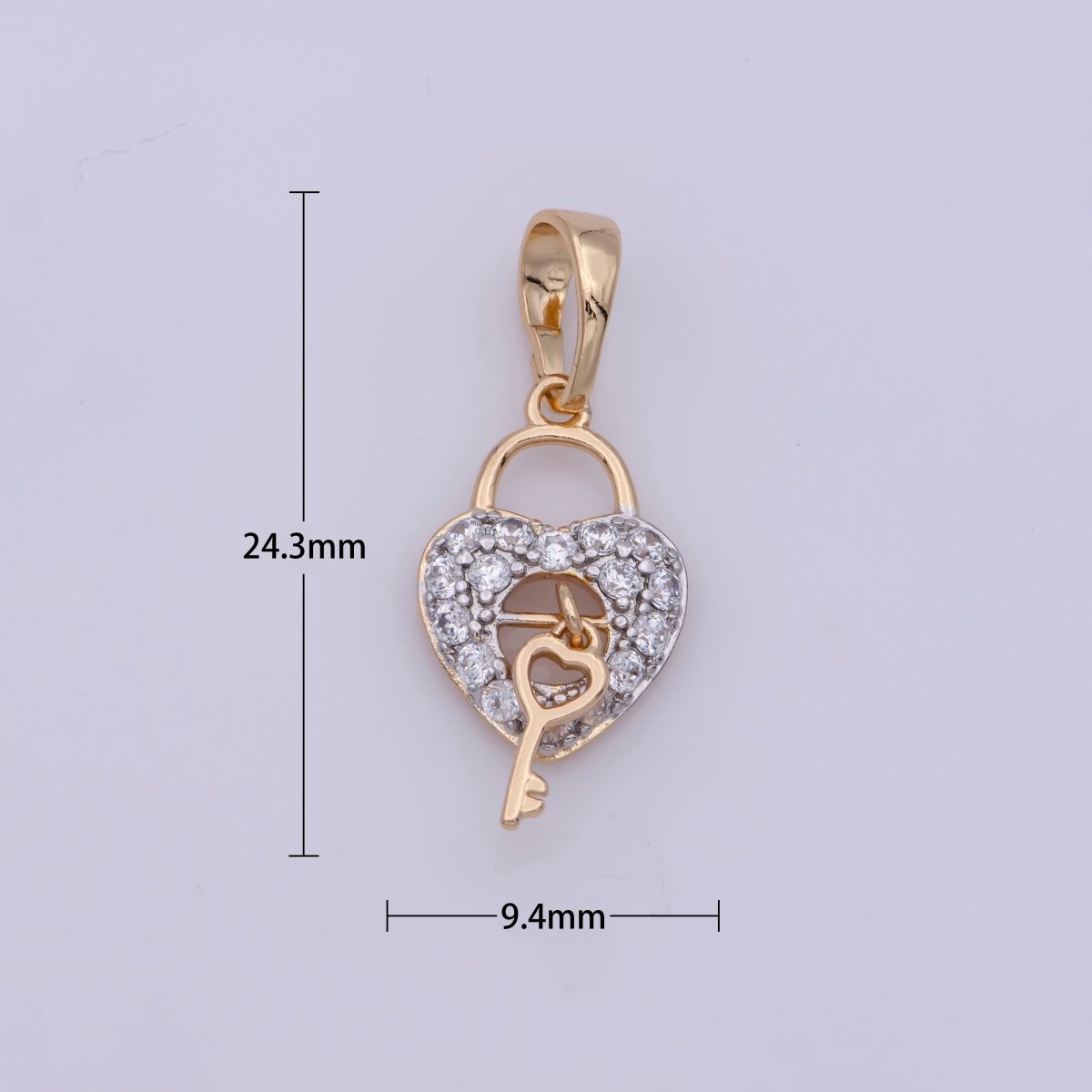 18K Gold Filled Micro Paved CZ Romantic Key to My Heart Pendant | N-1398