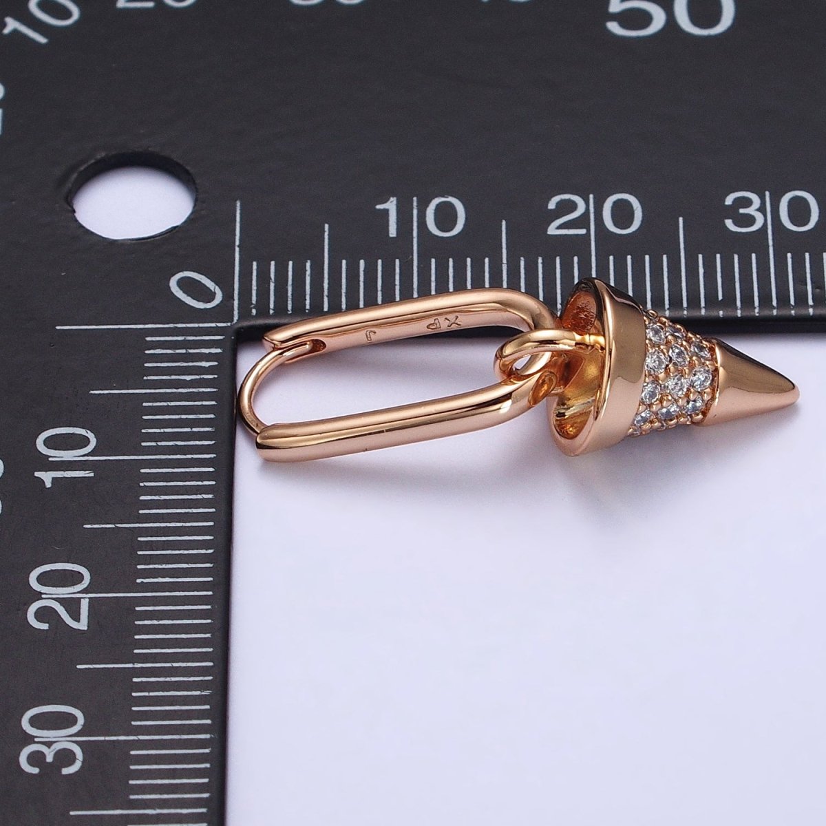 18K Gold Filled Micro Paved CZ Spiked Drop Dangle Oblong Huggie Earrings | AB158