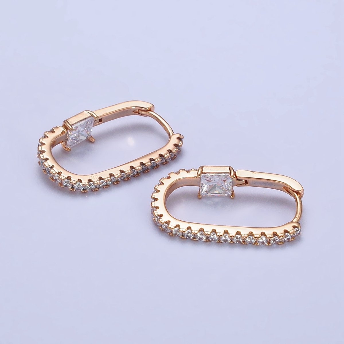 18K Gold Filled Micro Paved Iridescent AB, Clear CZ Square 24mm Earrings | AB257 AB260