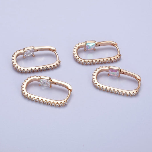 18K Gold Filled Micro Paved Iridescent AB, Clear CZ Square 24mm Earrings | AB257 AB260