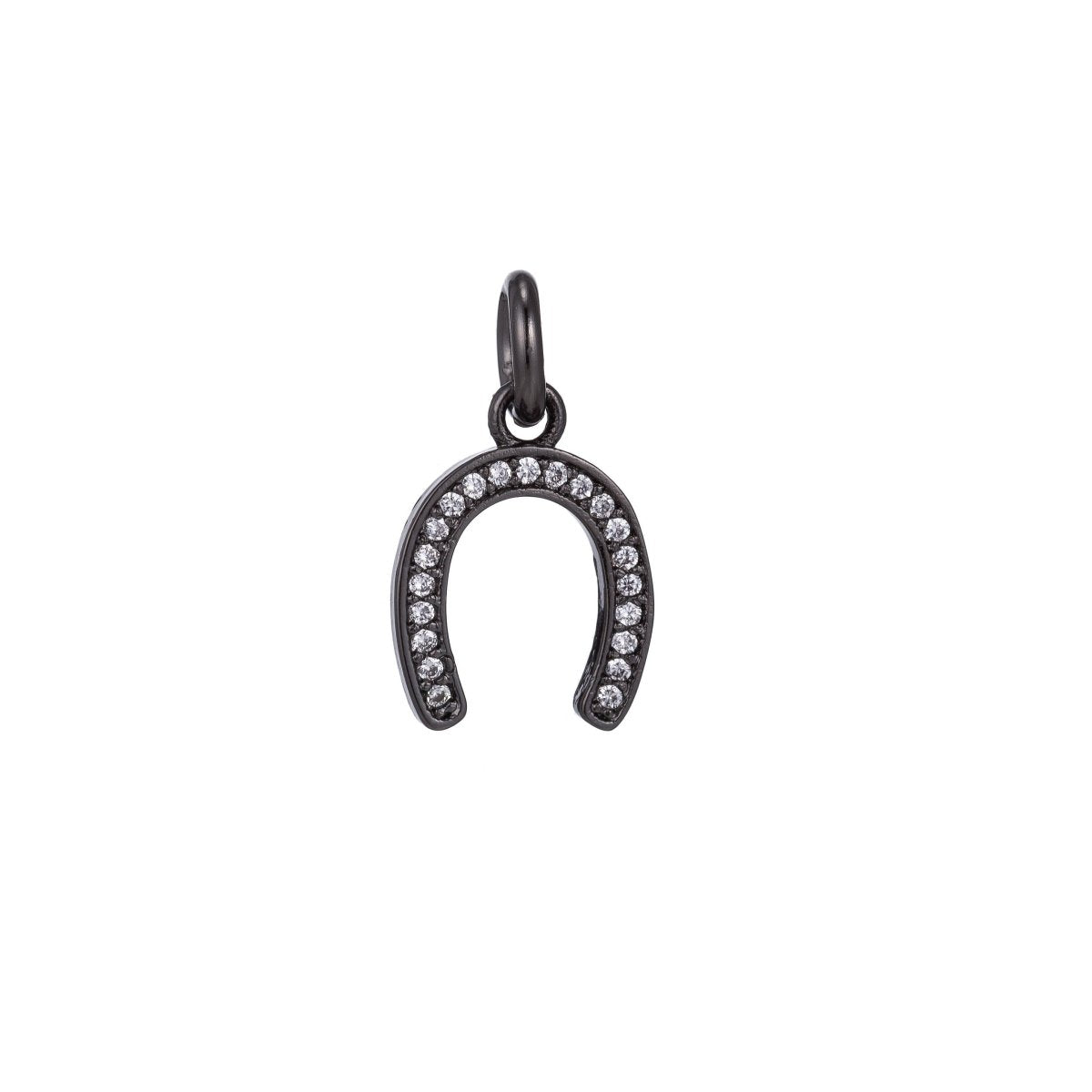 18K Gold Filled Micro Paved Lucky Horseshoe Charm in Gold, Silver, Rose Gold, Black | C-447