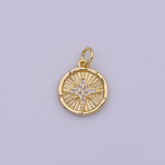 18K Gold Filled Mini Gold CZ North Star Charm Coin Disc N-198