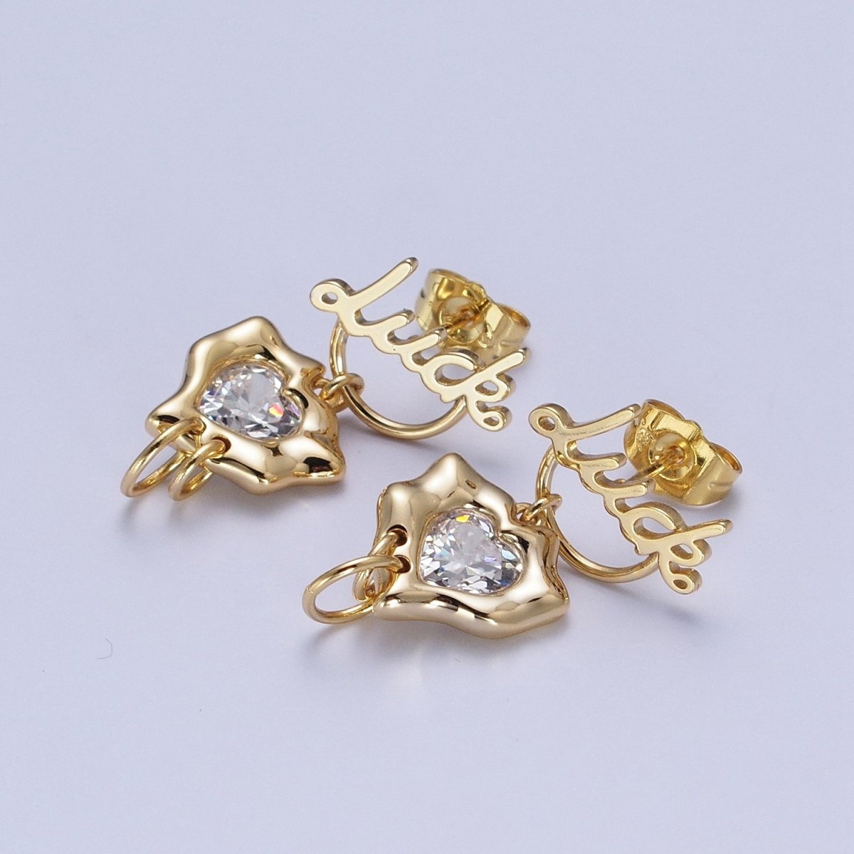 18K Gold Filled Minimalist Stud Earring "Luck" Earring with Cubic Zirconia Crystal Heart, Perfect for Everyday Wear or Gift | AD-568