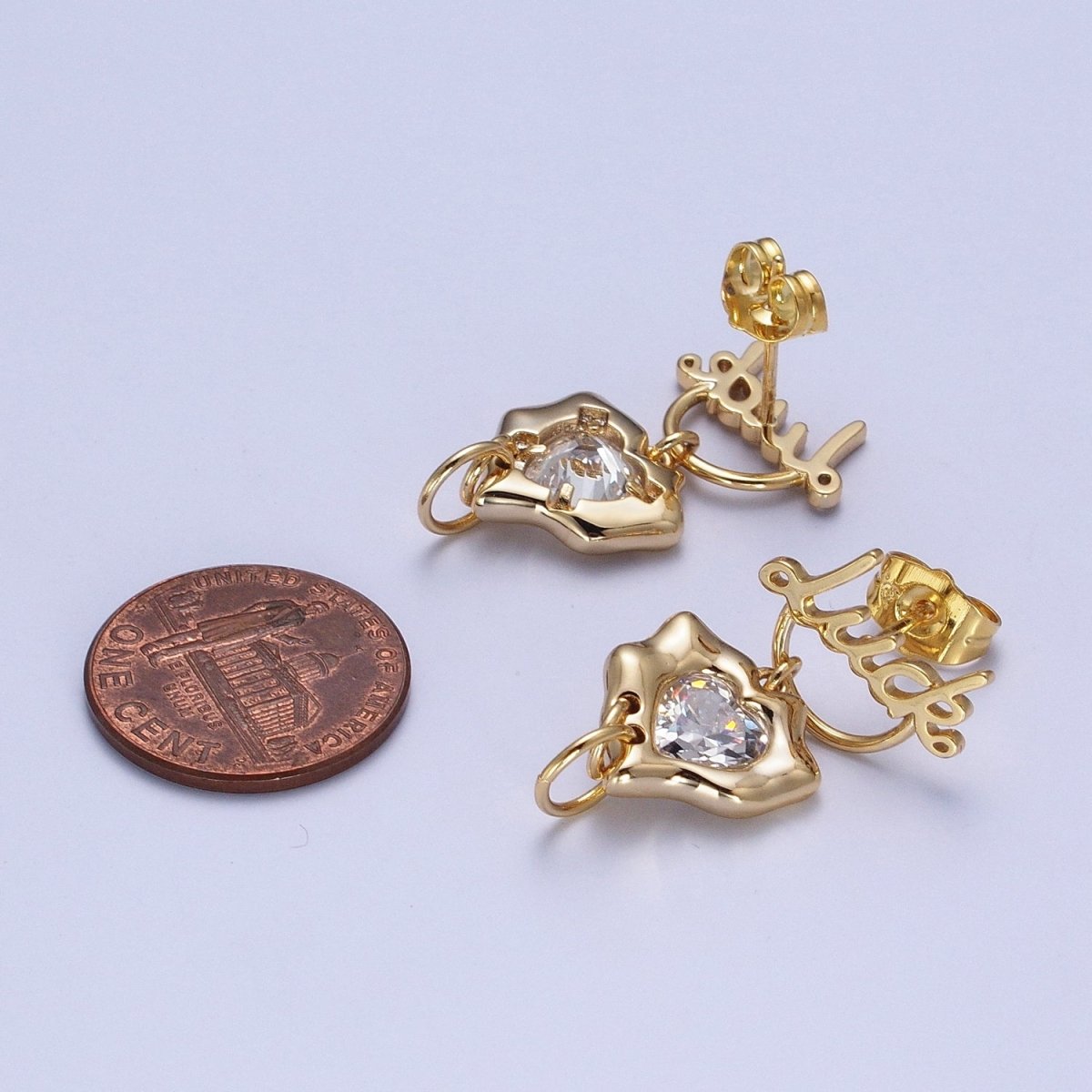 18K Gold Filled Minimalist Stud Earring "Luck" Earring with Cubic Zirconia Crystal Heart, Perfect for Everyday Wear or Gift | AD-568