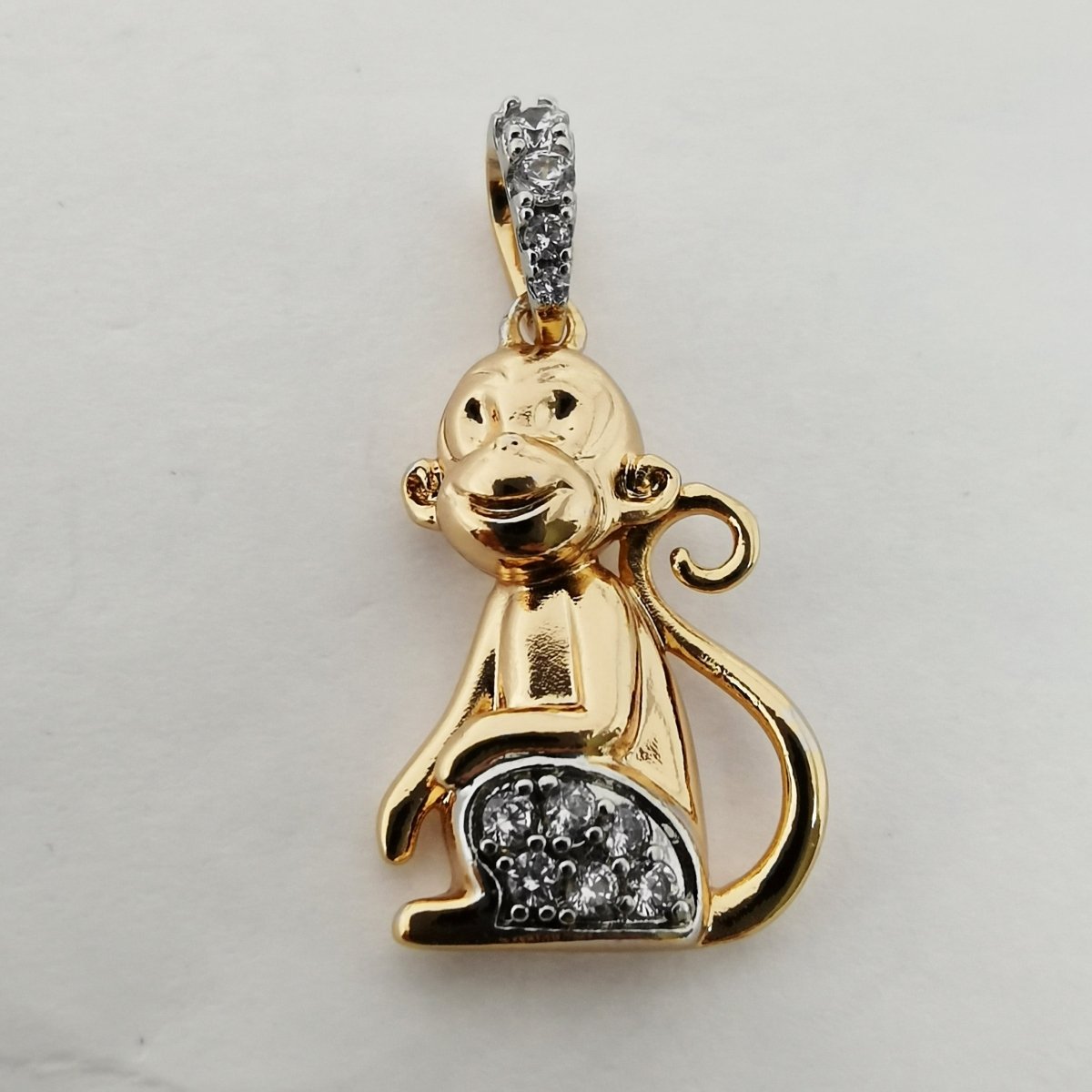 18K Gold Filled Monkey Ape Animal Clear Micro Paved CZ Bail Pendant | I715