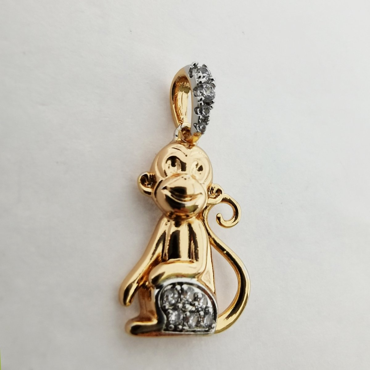 18K Gold Filled Monkey Ape Animal Clear Micro Paved CZ Bail Pendant | I715