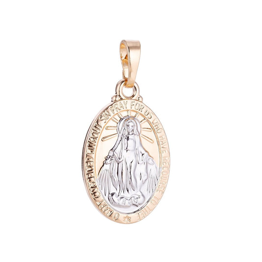 18k Gold Filled Mother Virgin Mary, Holy Divine Saint Pray for Us Necklace Pendant Bead Bails Findings for Jewelry Making H-607