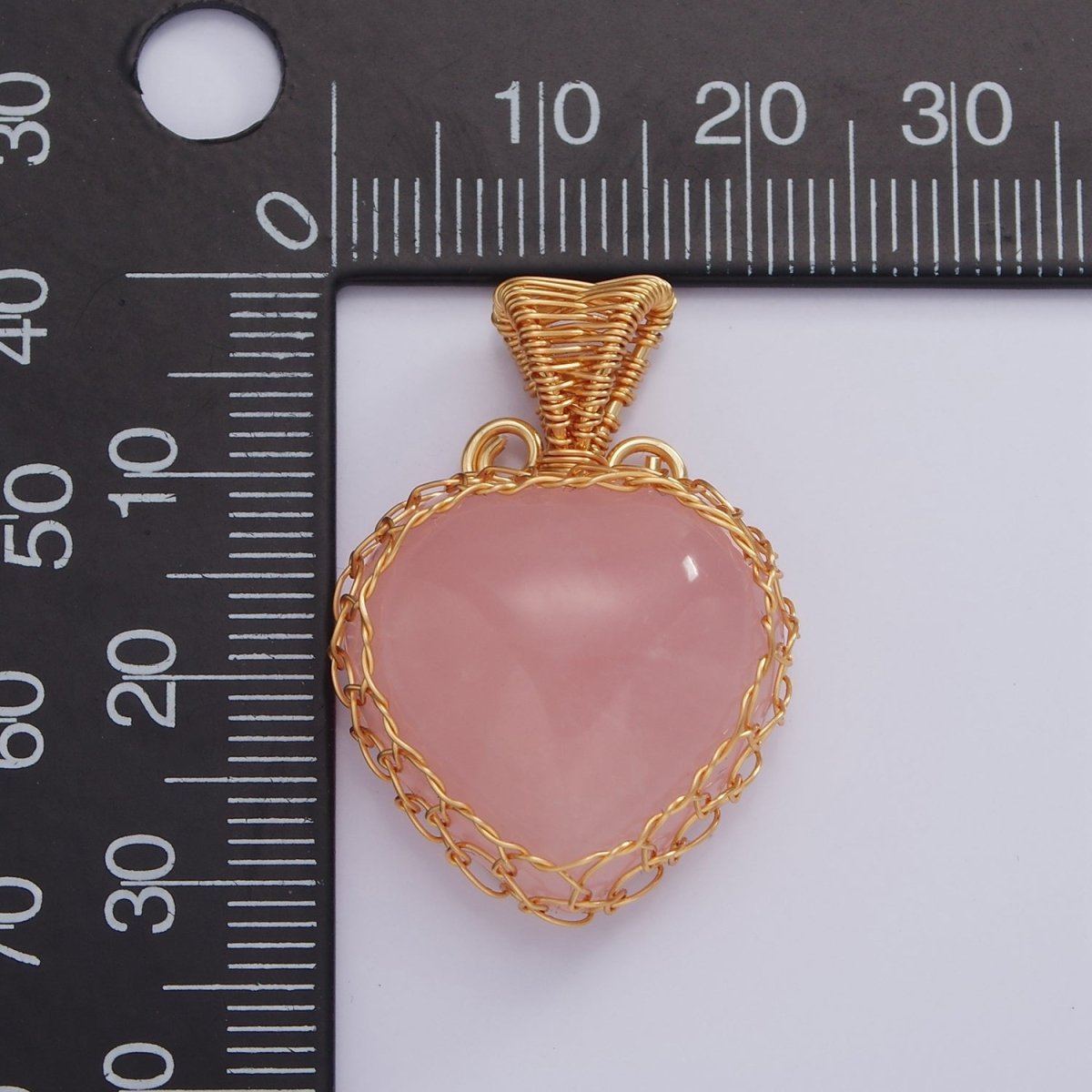 18K Gold Filled Natural Gemstone Pink Rose Quartz Strawberry Handmade Wire Wrapped Pendant | AA627