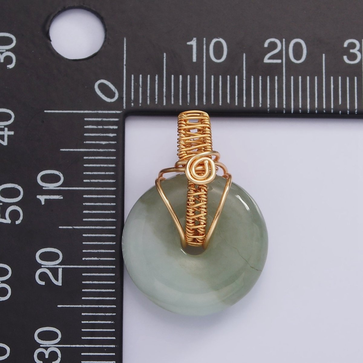 18K Gold Filled Natural Jade Round Donut Handmade Wire Wrapped Pendant | AA628