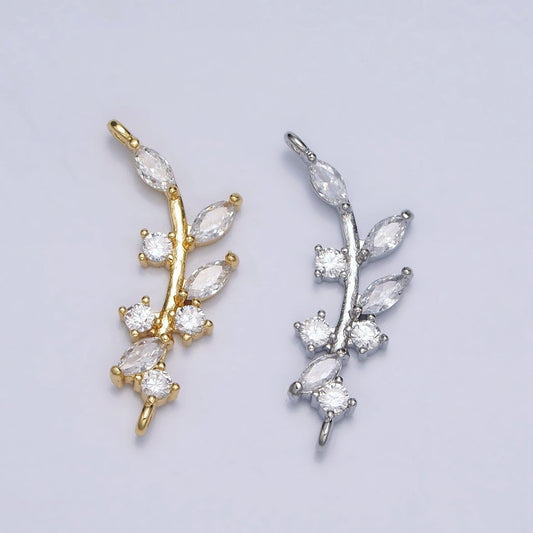 18K Gold Filled Nature Olive Leaf Marquise CZ Curved Connector in Gold & Silver | Y-844