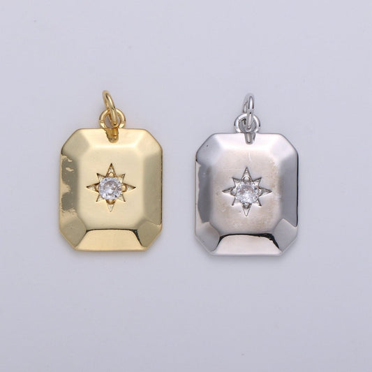 18k Gold Filled North Star Charm Cubic Zirconia Rectangle Pendant in Gold micro Pave CZ North Star Pendant Jewelry Making C-285 D-274 D-275