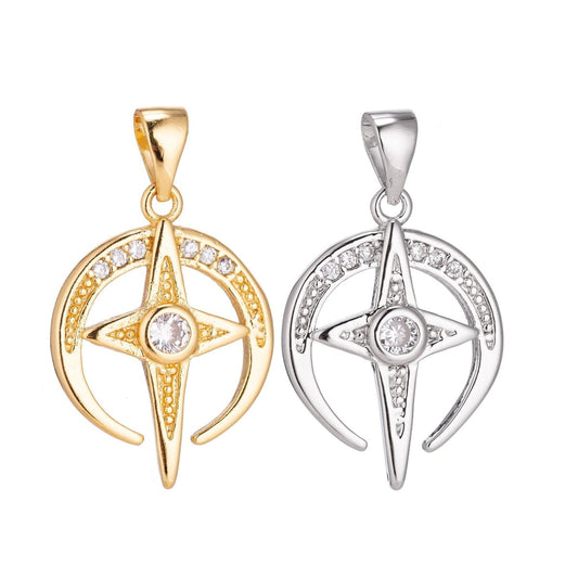 18K Gold Filled North Star of Bethlehem Minimalist Simple Cubic Zirconia Necklace Pendant Bracelet Earring Charm Bails for Jewelry Making H-913