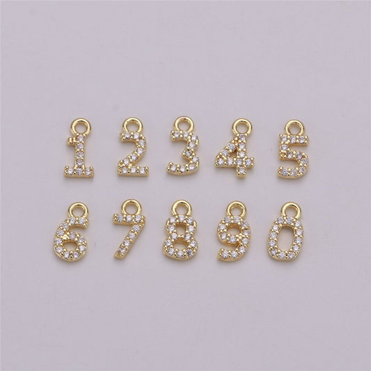 18K Gold Filled Number Charm Micro Pave numbers Gold arabic numerals charms for Bracelet Necklace Earring Charm Jewelry Making Supply M-021-M-042