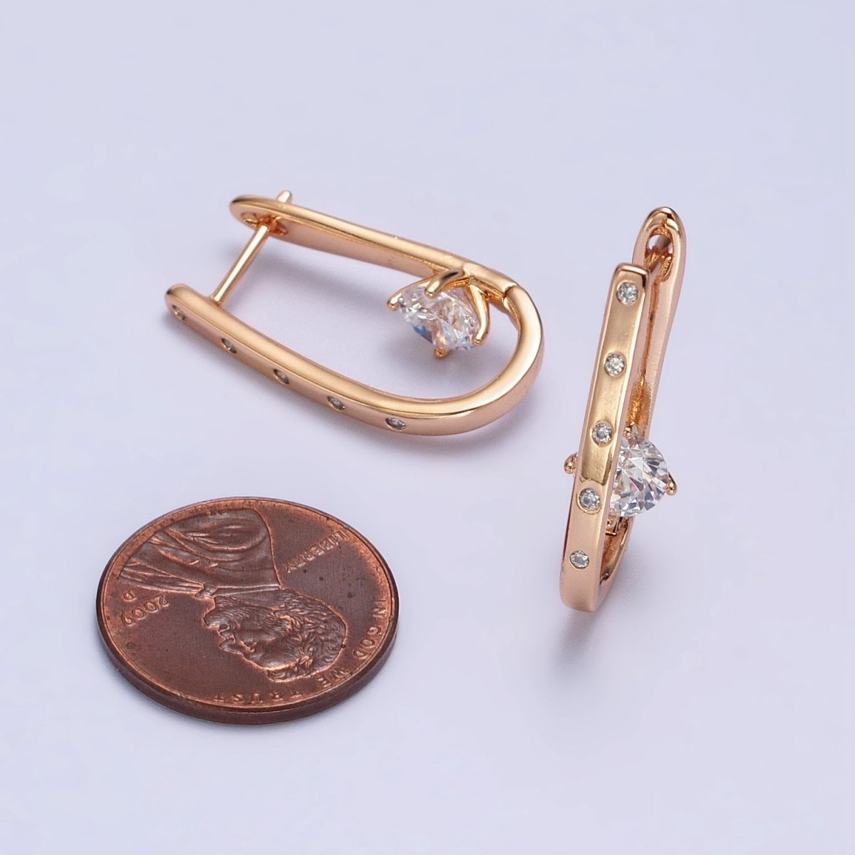 18K Gold Filled Oblong Hoop Earring with CZ Stone AB1046