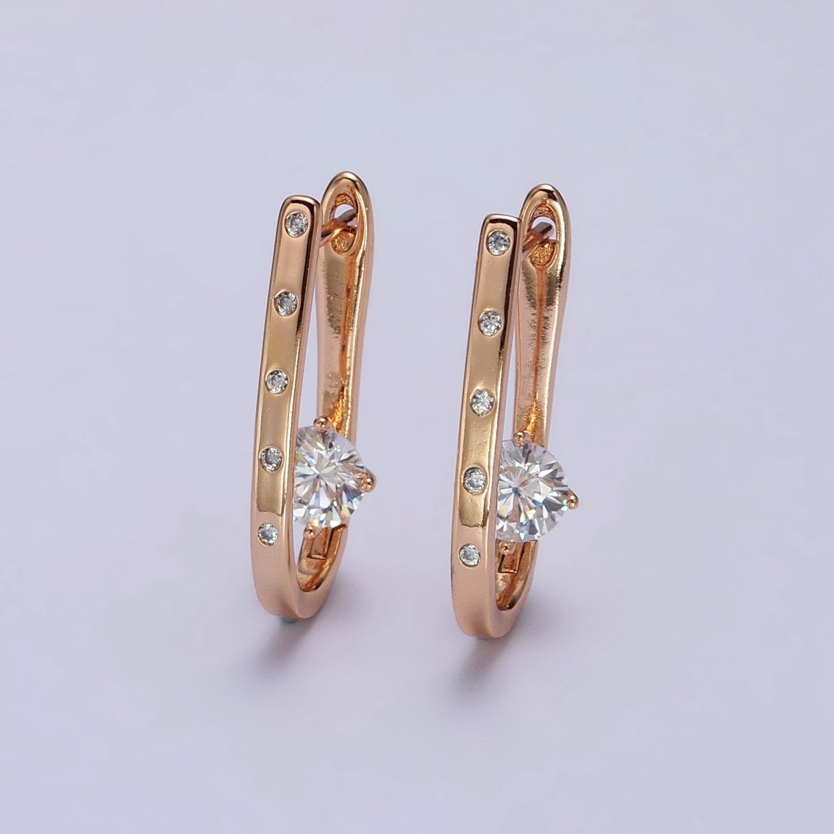 18K Gold Filled Oblong Hoop Earring with CZ Stone AB1046
