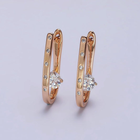 18K Gold Filled Oblong Hoop Earring with CZ Stone AB1046