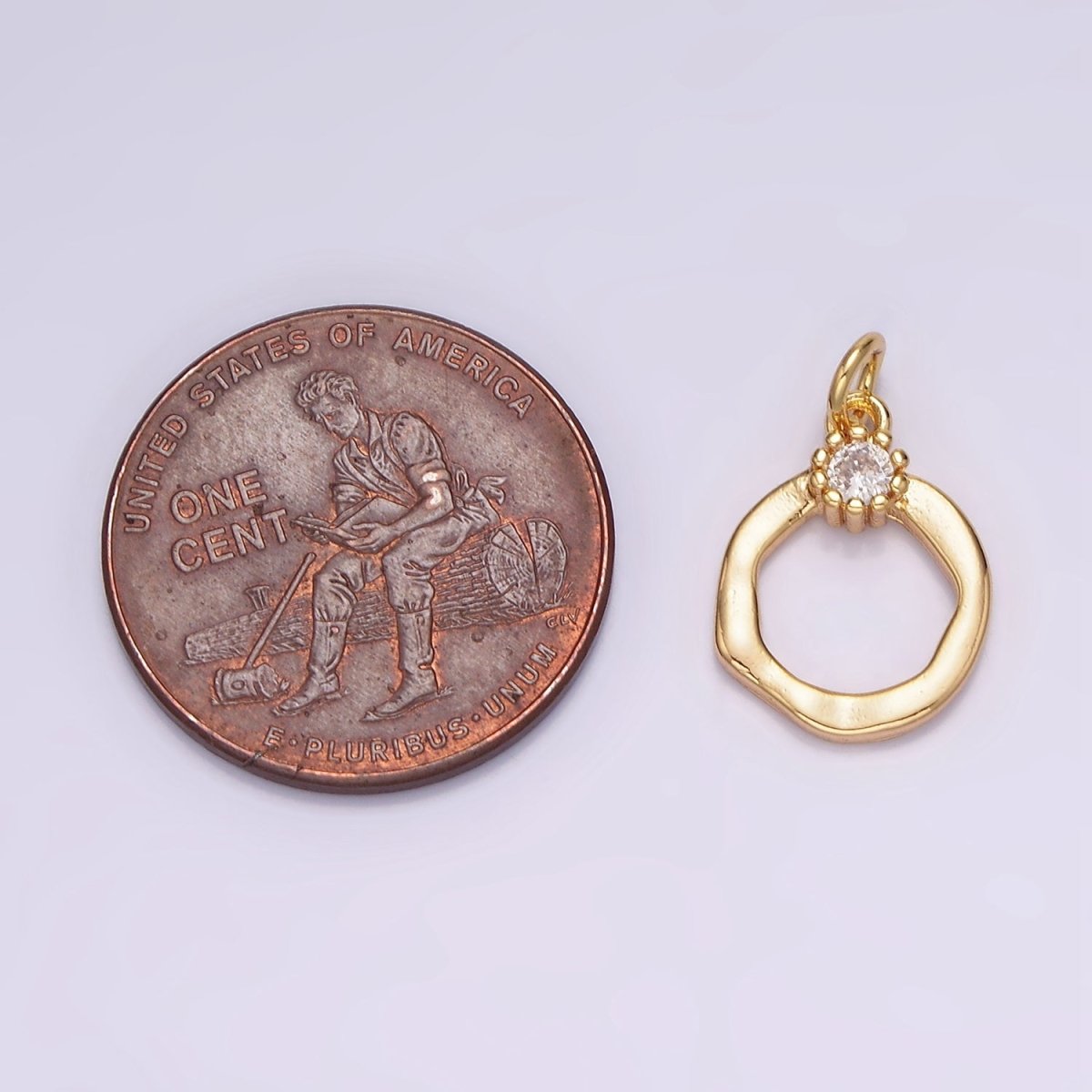 18K Gold Filled Open Circle Round Geometric Hammered Add-On Charm | N1763