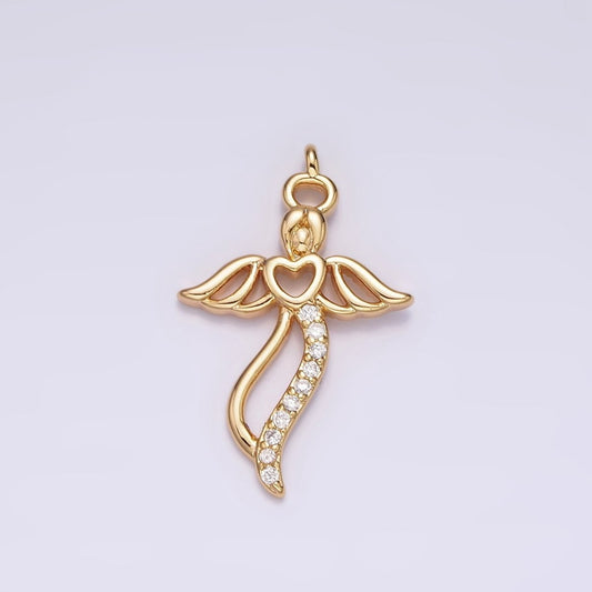18K Gold Filled Open Heart Angel Wings Clear Micro Paved CZ Charm | N1765