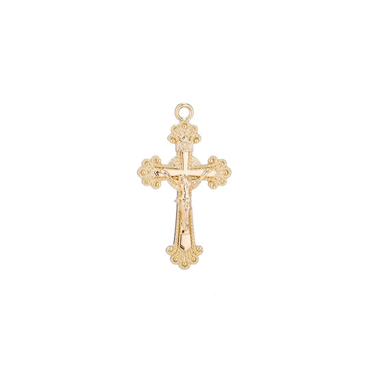 18k Gold Filled Ornate Cross Crucifix Pendant Jesus Christ Catholic Rosary Charm Layer Necklace Hoop Earring Jewelry Making C-087