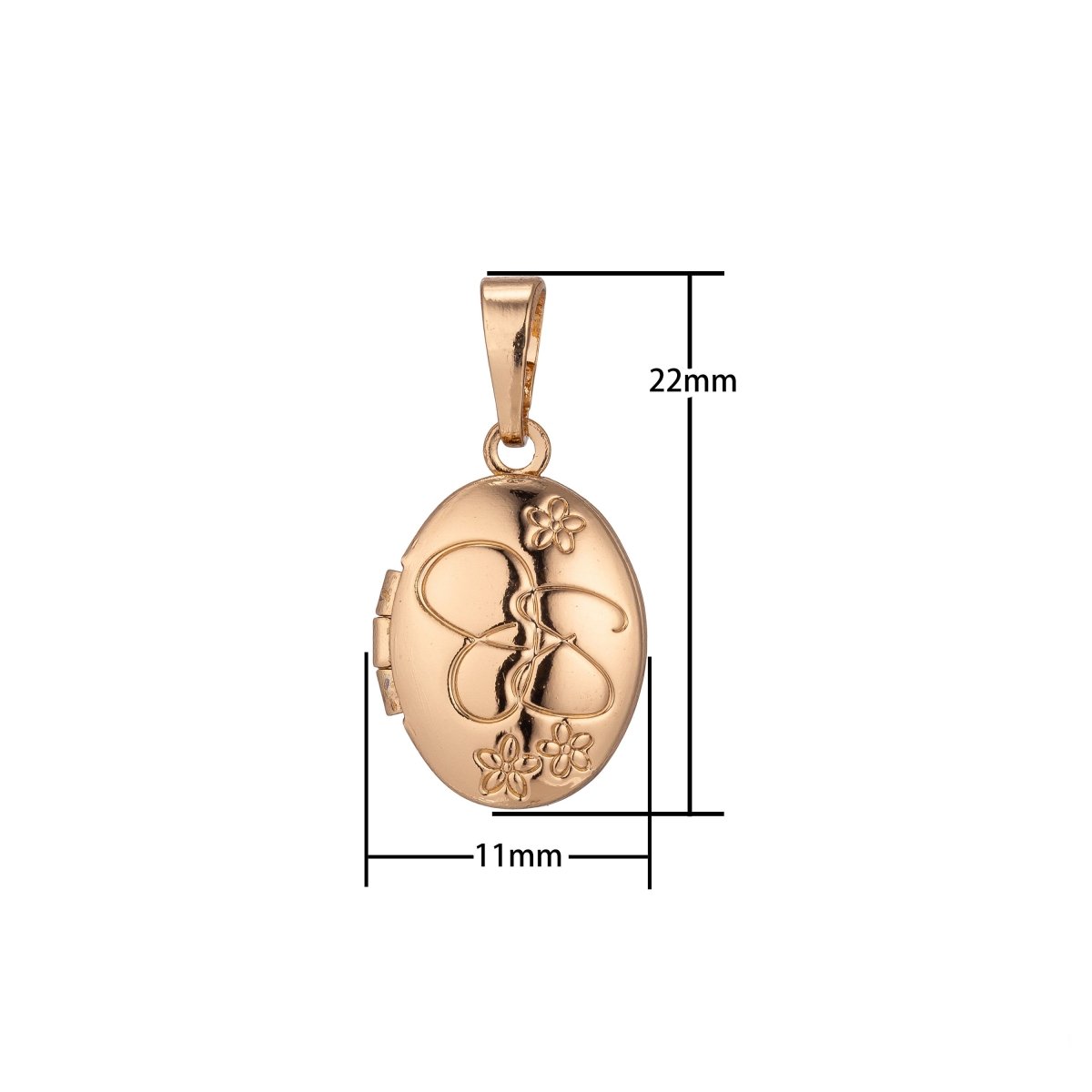 18K Gold Filled Oval Flower Photo Locket, Minimalist Flower, Necklace Pendant Charm Bails Findings for Jewelry Making H-897