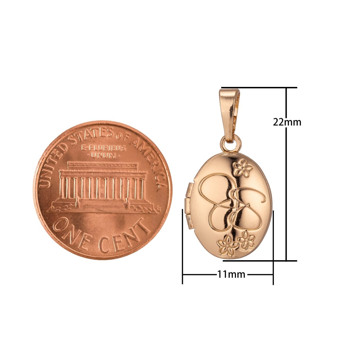 18K Gold Filled Oval Flower Photo Locket, Minimalist Flower, Necklace Pendant Charm Bails Findings for Jewelry Making H-897