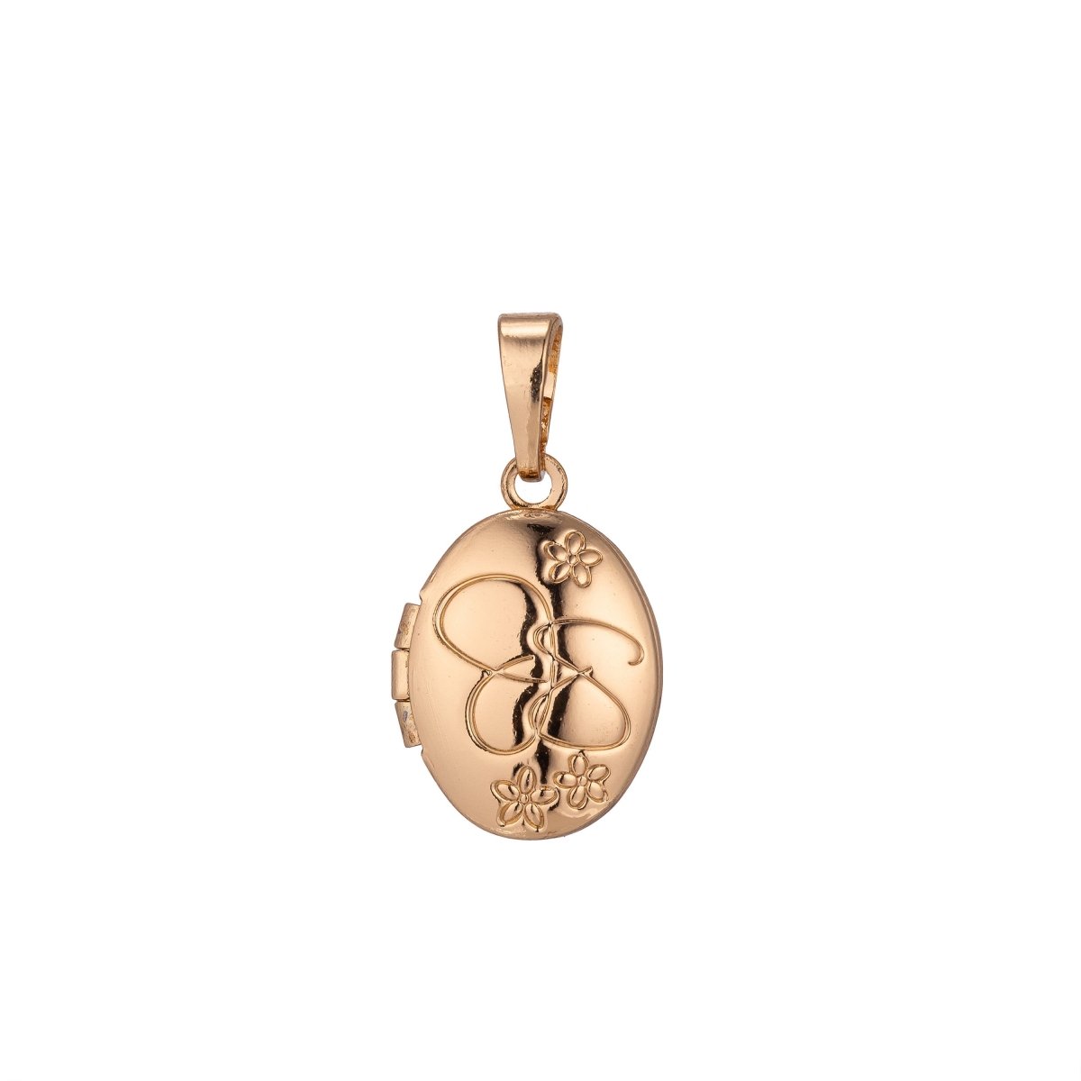 18K Gold Filled Oval Flower Photo Locket, Minimalist Flower, Necklace Pendant Charm Bails Findings for Jewelry Making H-897