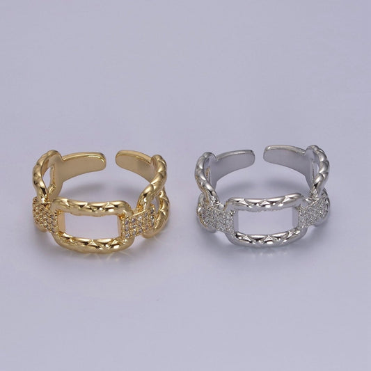 18k Gold Filled Paper Clip Ring With Micro CZ Stones For Wholesale Rings Jewelry Making S-451 S-452