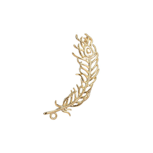 18K Gold Filled Peacock Feather Charm Connector for Necklace Bracelet Jewelry Making Supplies F-762