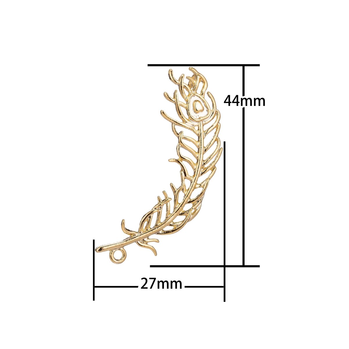 18K Gold Filled Peacock Feather Charm Connector for Necklace Bracelet Jewelry Making Supplies F-762