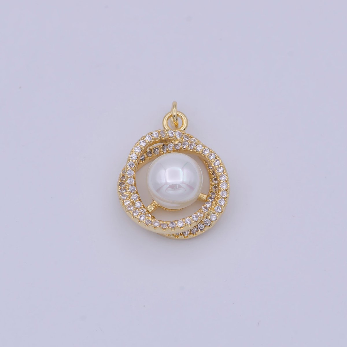 18K Gold filled Pearl charm Mini Flower Cubic Zirconia Charm W-173