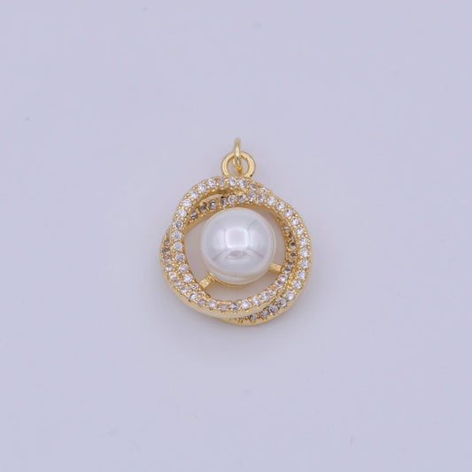 18K Gold filled Pearl charm Mini Flower Cubic Zirconia Charm W-173