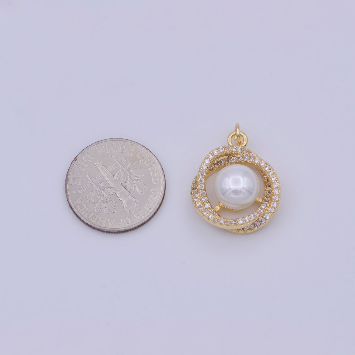 18K Gold filled Pearl charm Mini Flower Cubic Zirconia Charm W-173