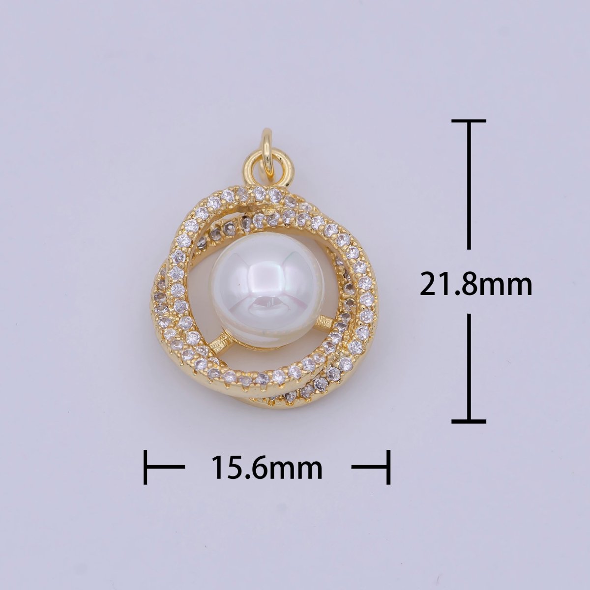 18K Gold filled Pearl charm Mini Flower Cubic Zirconia Charm W-173