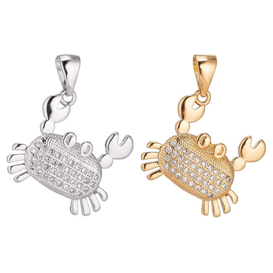 18K Gold Filled Pendant Dainty Crab Necklace Charm for Jewelry Making Stylish Crab Charm, Micro Pave CZ Charm H-915
