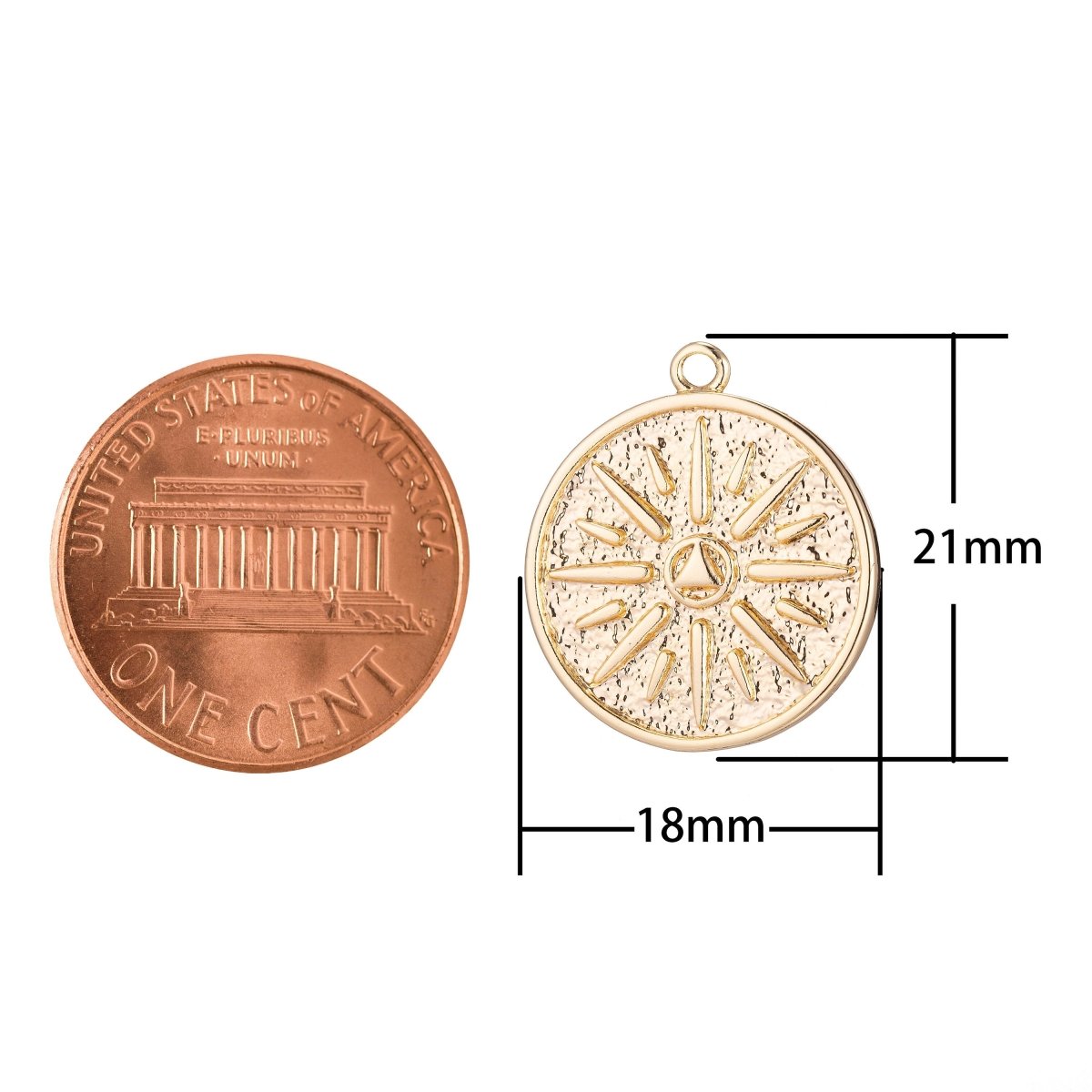 18k Gold Filled Pendant Dainty Rustic Textured Star Coin Layering Necklace Charm for Jewelry Making Sun Ray Charm Earring Bracelet Charm C-345