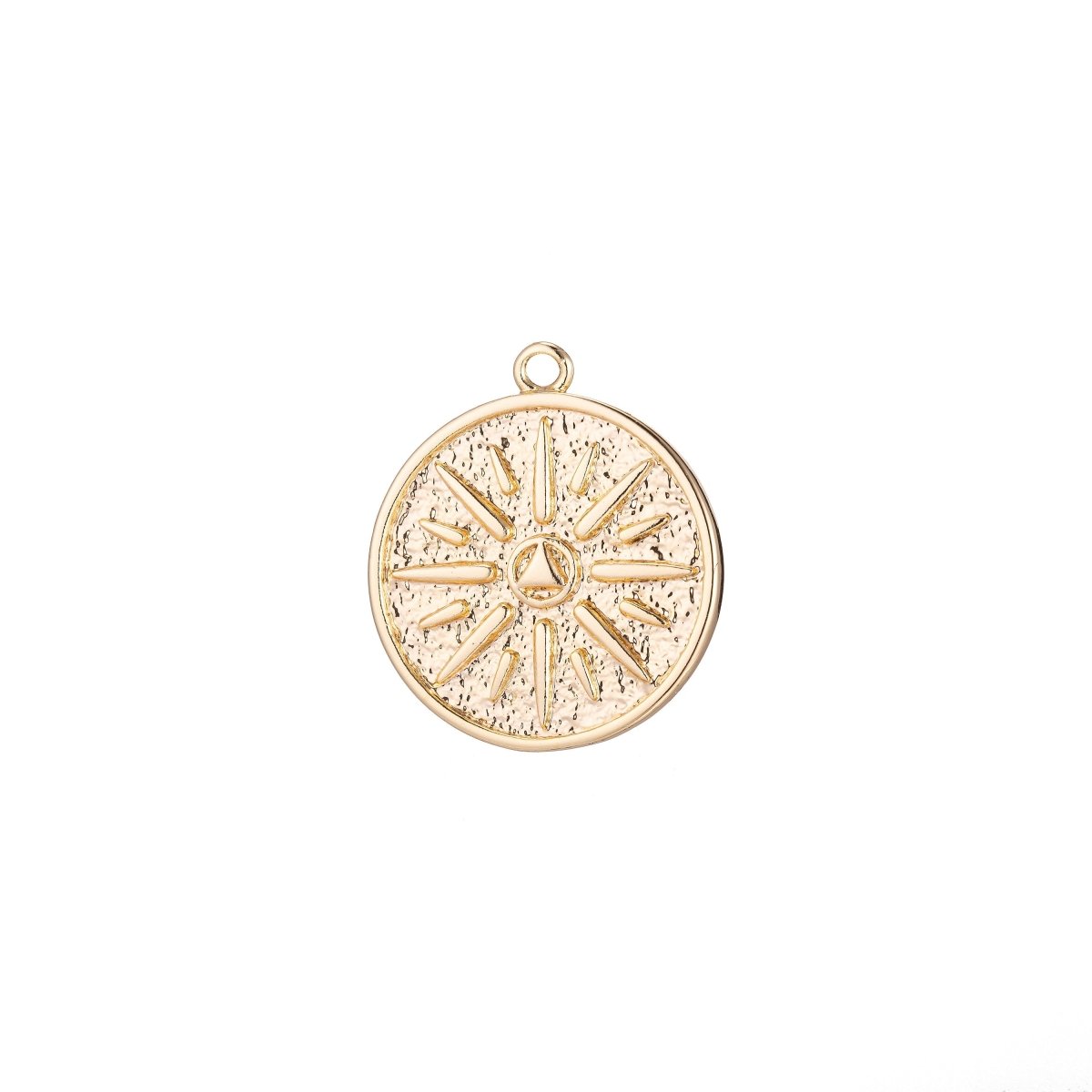 18k Gold Filled Pendant Dainty Rustic Textured Star Coin Layering Necklace Charm for Jewelry Making Sun Ray Charm Earring Bracelet Charm C-345