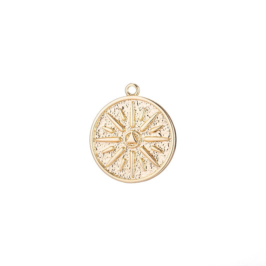 18k Gold Filled Pendant Dainty Rustic Textured Star Coin Layering Necklace Charm for Jewelry Making Sun Ray Charm Earring Bracelet Charm C-345