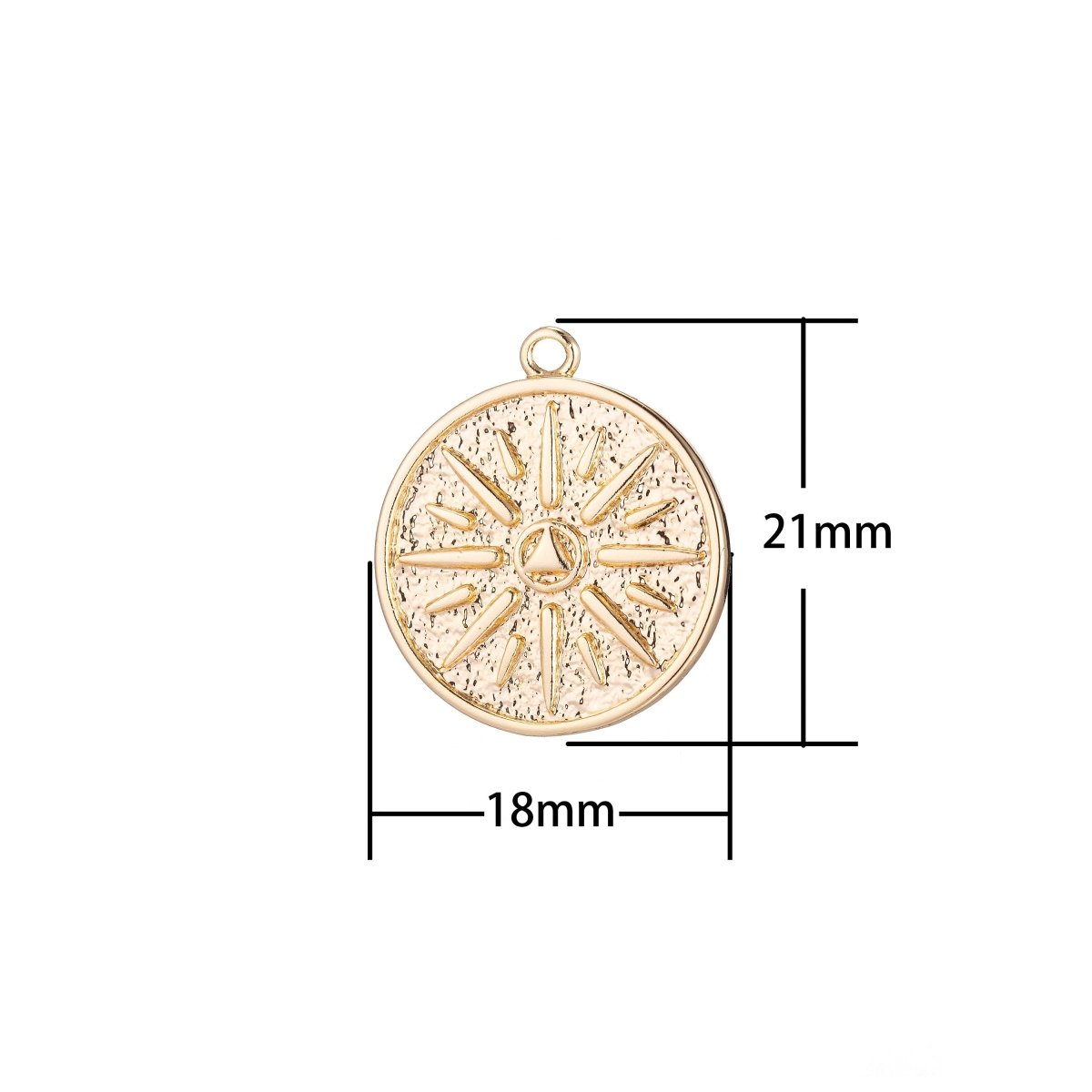 18k Gold Filled Pendant Dainty Rustic Textured Star Coin Layering Necklace Charm for Jewelry Making Sun Ray Charm Earring Bracelet Charm C-345