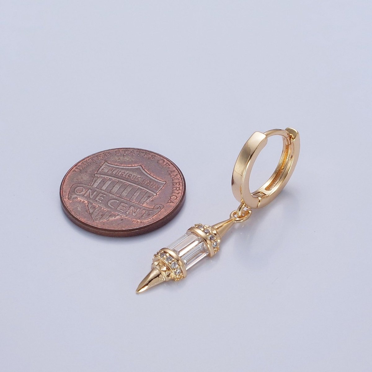 18K Gold Filled pendulum spike drop earrings, Gold Baguette spike dainty earrings, edgy style small spike earrings V-445